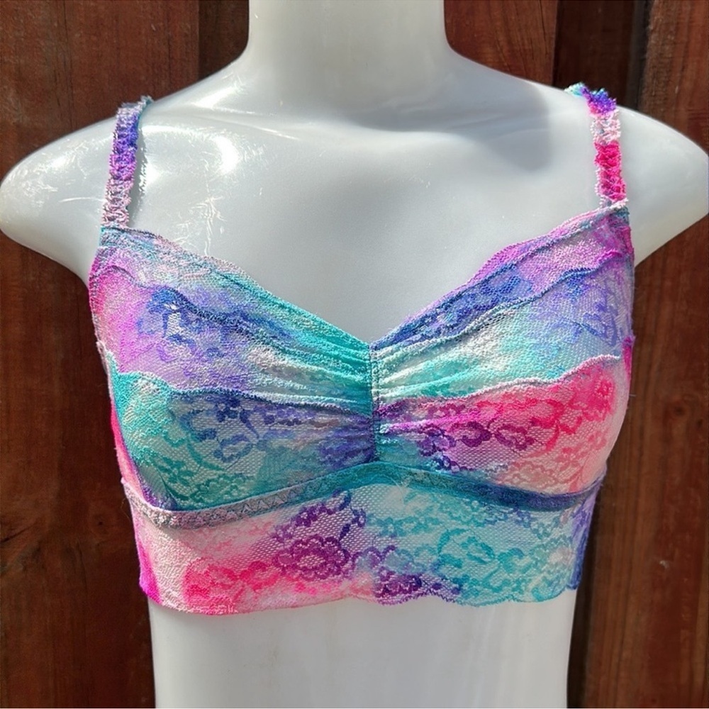 PINK Victoria's Secret Pink and Blue Artistic Bra